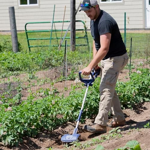 fusion drill-powered cultivator, compatible with most cordless drills shown in use