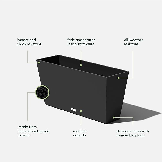 Veradek Pure Series Midori Trough Planter - Large Rectangular Planter for Indoor or Outdoor Deck/Porch | Durable All-Weather Use with Drainage Holes | Modern Decor for Shrubs, Flowers, Small Plants