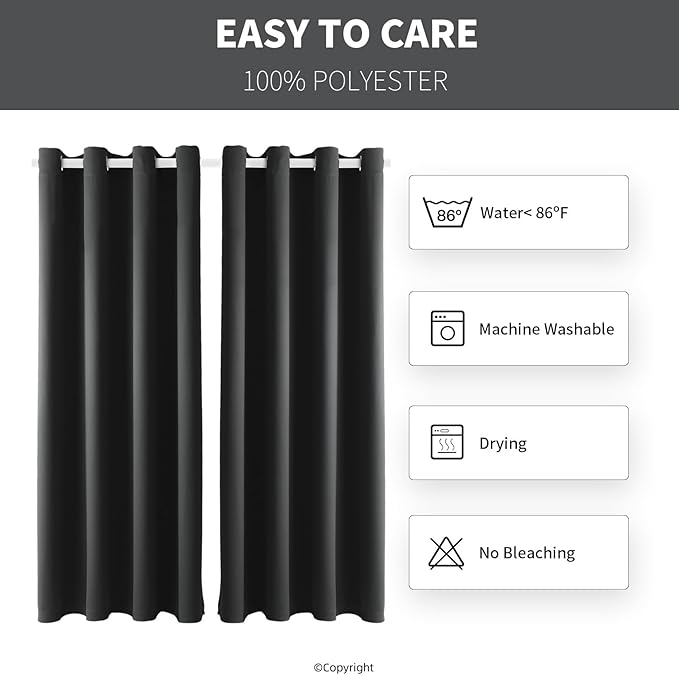 DIVA EN CAMINO DEC Outdoor Patio Curtain Waterproof Darkening Thermal Insulated Indoor Curtains for Bedroom, Porch, Living Room, Pergola, Cabana, W52 x L95, Dark Gray, Set of 2 Panels
