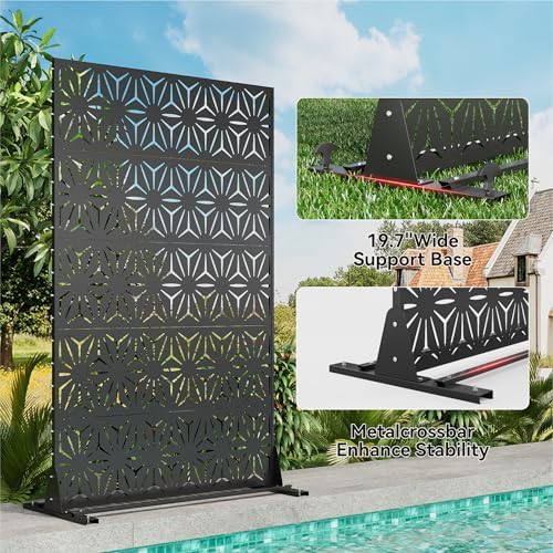 metal privacy screen 71" h x 44" w showing dimensions
