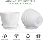 7/6.2/5.5/5/4.5/4 inch Plant Pots, 6 Pack Flower Pots for Small Indoor Outdoor Plants, Plastic Planters with Drainage Holes and Saucers for Garden Succulent House Plants, White
