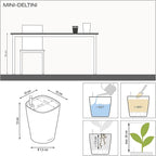 Lechuza MINI-DELTINI Charcoal Metallic, Self-Watering Small Indoor Planter, H5.1 L3.9 W3.9 in
