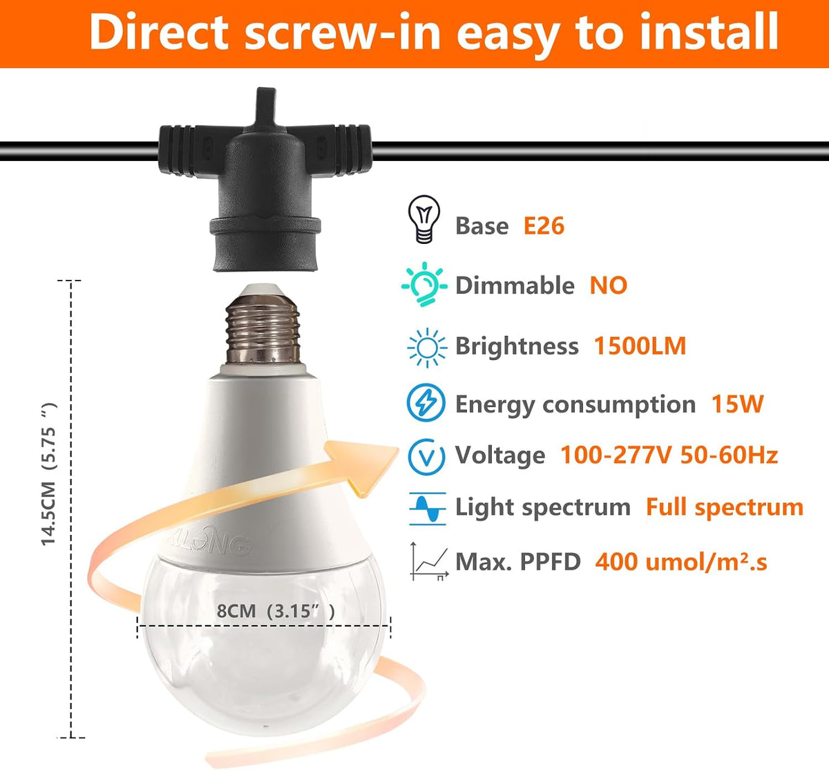 grow light bulbs led growth bulb a25, full, close-up detail