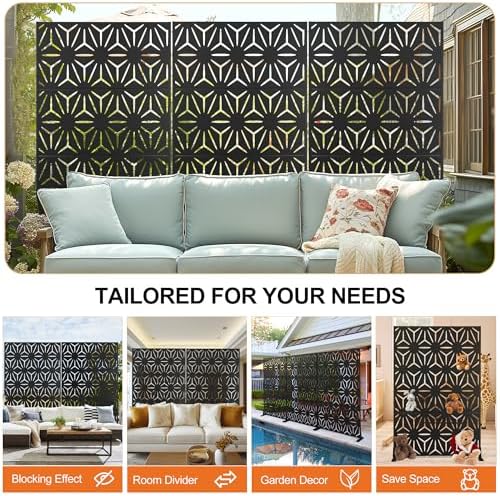 71" h freestanding metal privacy fences for outside, front angle view