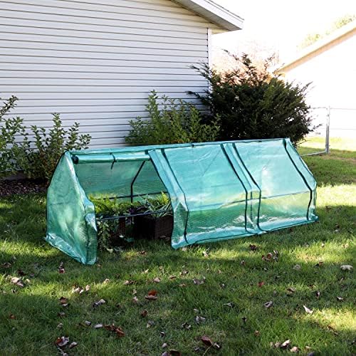 sunnydaze outdoor portable mini cloche greenhouse with 3 showing dimensions