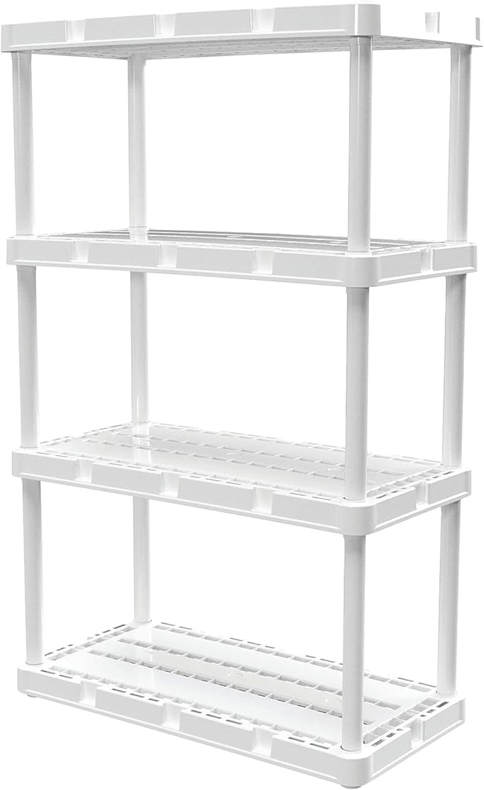 Gracious Living 2 Pack Light Duty Storage Shelves, Knect-A-Shelf 4-Shelf Ventilated Shelving Rack Organizer for Home, Garage, Basement & Laundry, White