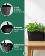 vensovo 16 Inch Railing Planter for Outdoor Plants - 5 Pack Large Metal Balcony Hanging Planters with Detachable Hooks and Drain Holes Oval Box Rail Pots for Home Garden Fence, Black