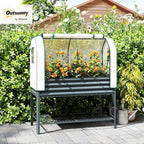 outsunny galvanised raised garden bed with greenhouse cover shown in use