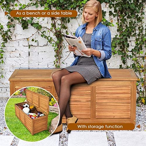 tangkula 46 gallon acacia wood deck box, garden, package contents