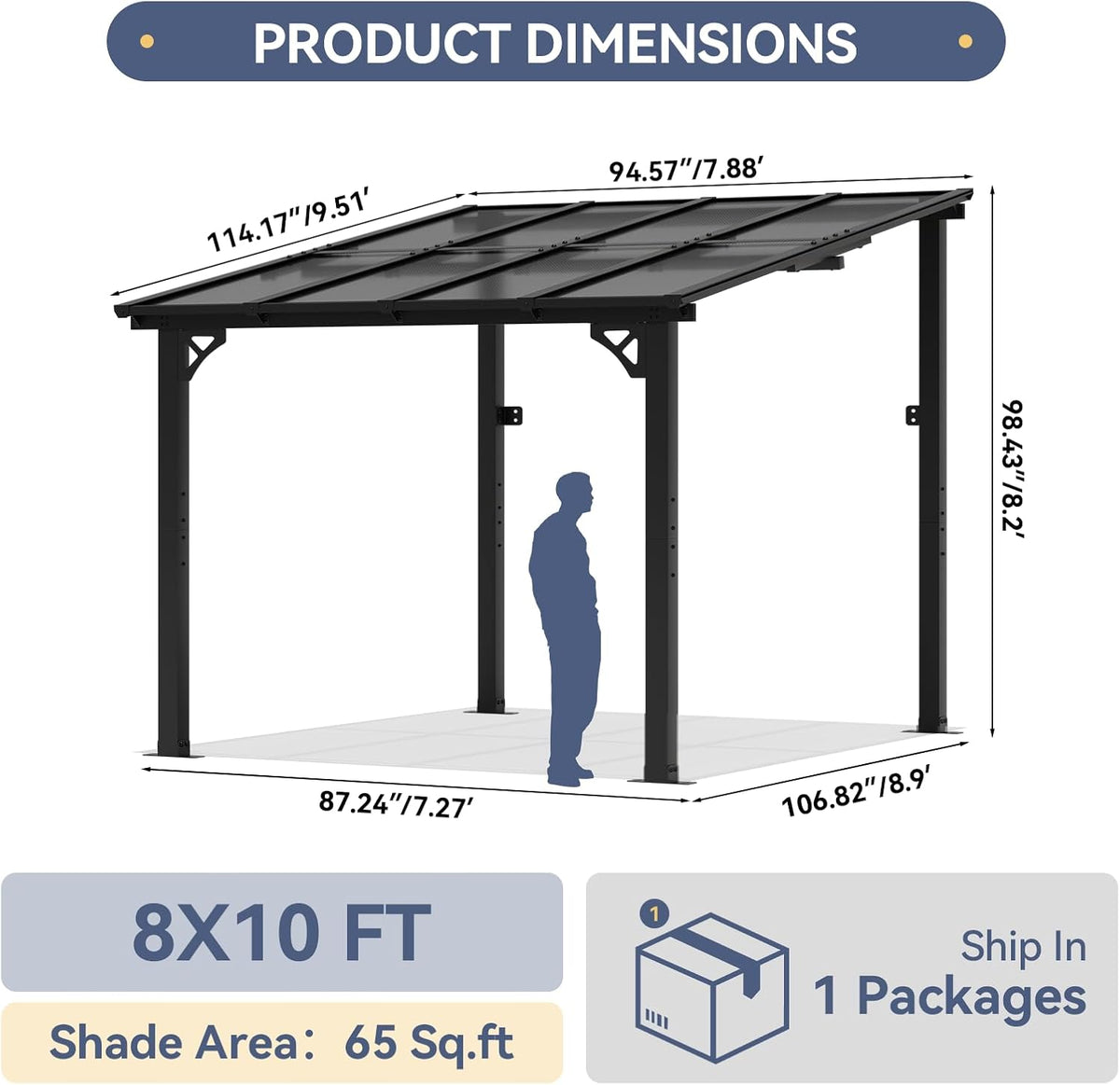 10x8 ft lean to gazebo pergola, outdoor wall shown in use