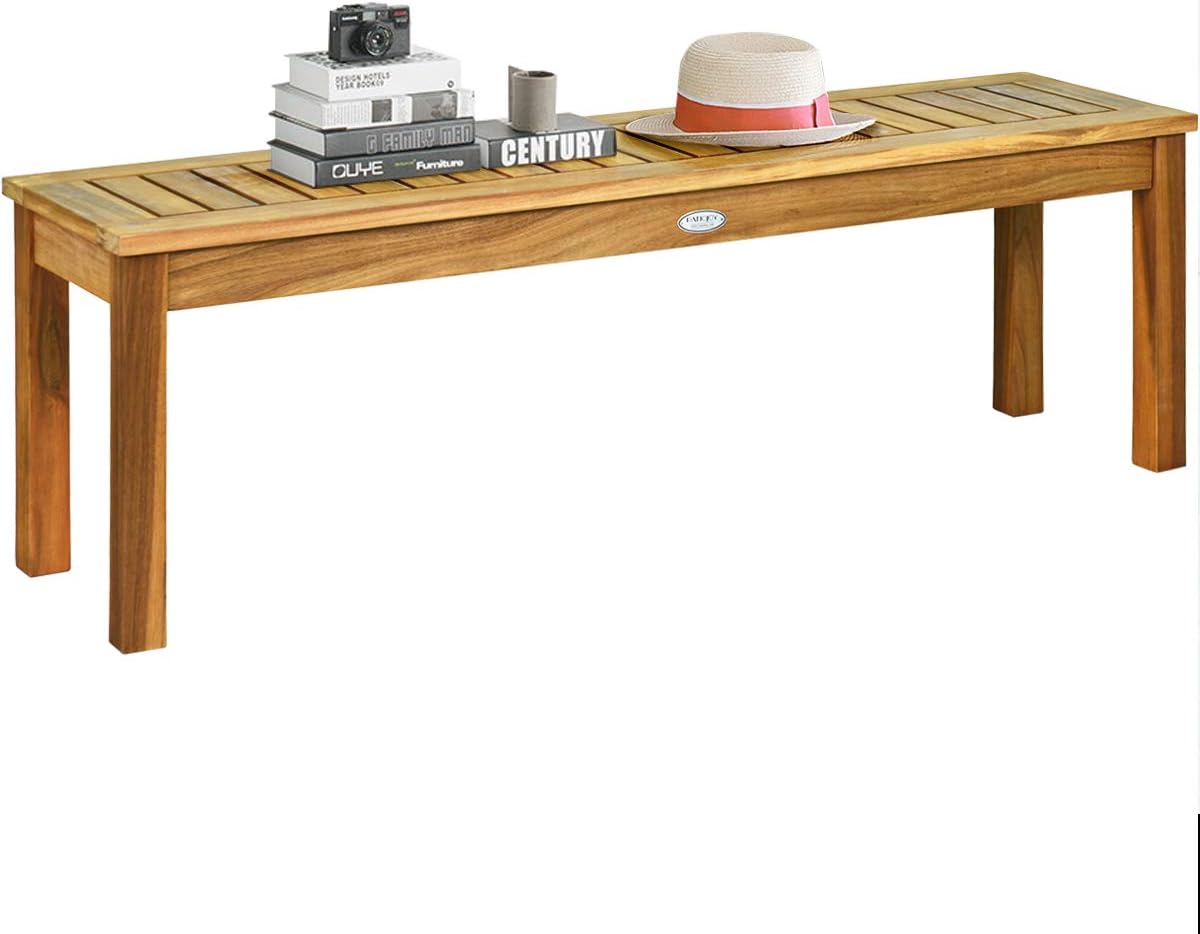 tangkula 52 inches acacia wood outdoor bench, wood shown in use