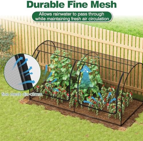 98x49x49in garden plant netting mesh cover for raised, side view