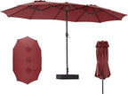 DUMOS 15FT Large Patio Umbrella with Base Included, Rectangle Table Umbrella Outdoor Patio, Outside Umbrellas for Deck, Market, Backyard, Wine Red