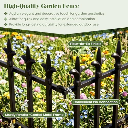 giantex 5 panels decorative metal garden fence, 9, front angle view