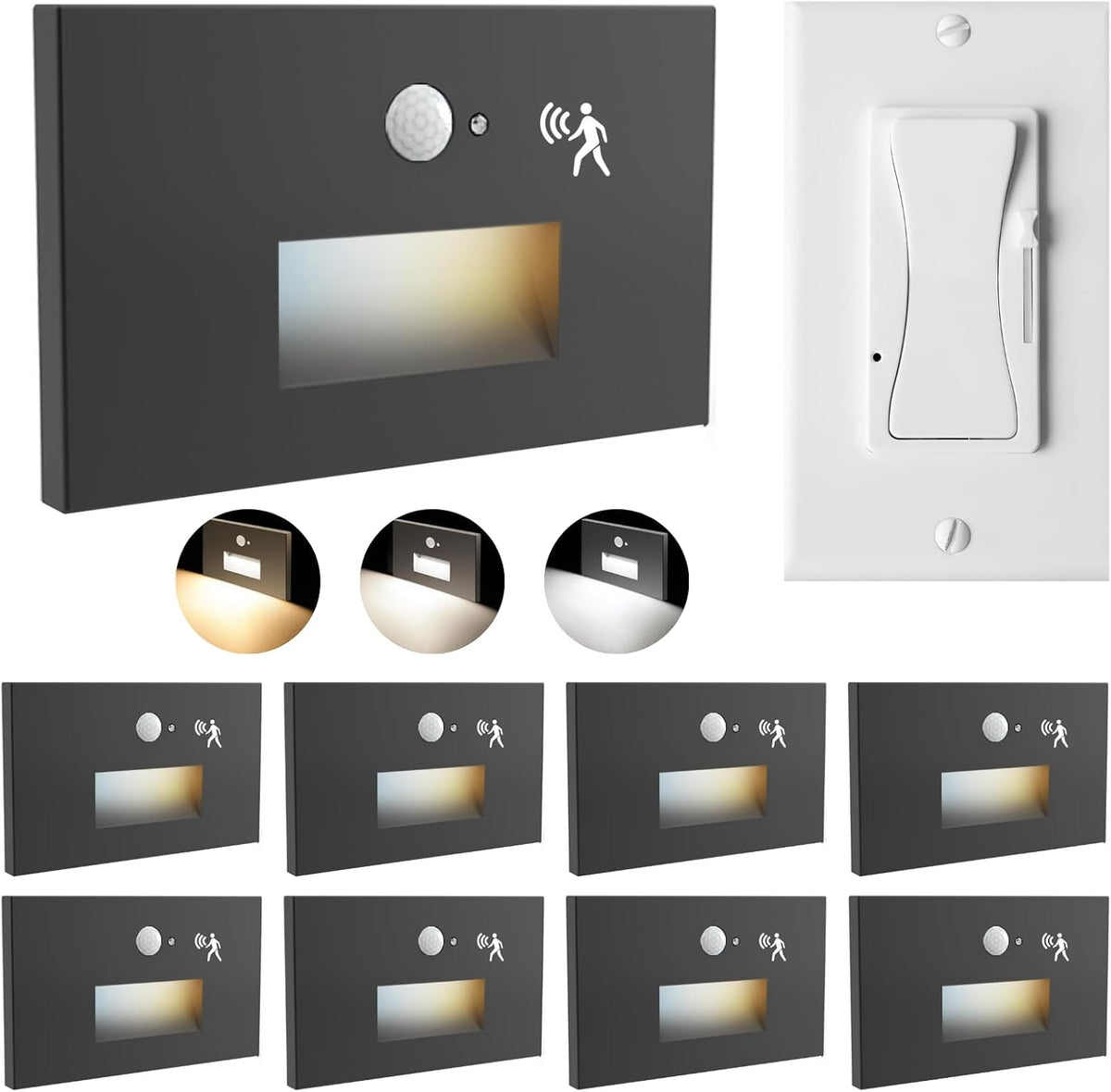 3cct 120v motion sensor led step lights indoor, main product view