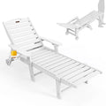 Ciokea Lounge Chair Outdoor, Oversized Chaise Lounge Chair with 5 Positions, HDPE, Patio Lounge Chair with Wheels & Cup Holder for Pool, Deck, Poolside, White