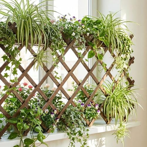 expandable trellis, 38"x89" wooden lattice for climbing plants on a desk or shelf