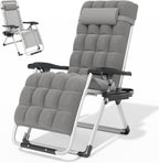Magshion Zero Gravity Reclining Patio Camping Lounge Chair, Grey | w/Removable Cushion, Side Tray & Cup Holder, Adjustable Folding Anti Gravity Recliner for Indoor and Outdoor