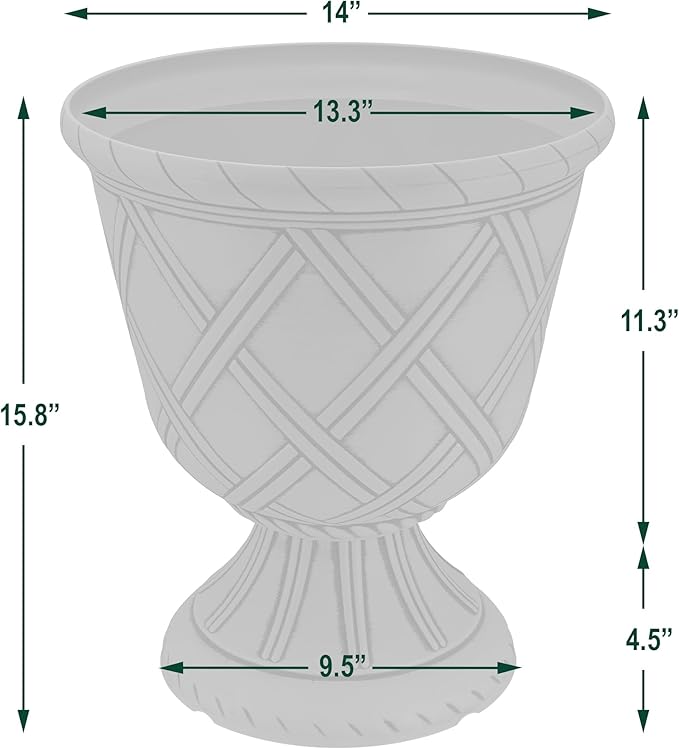 Arcadia Garden Products PL61GD Lattice Plastic Garden Urn, Classic Decorative Garden Pot Planter for Indoor and Outdoor Plants, Gold