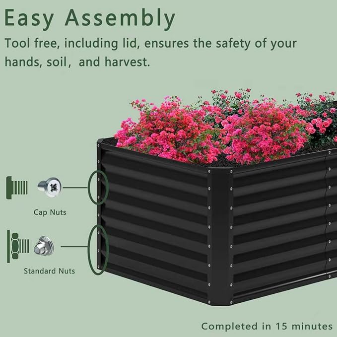 6x2x2FT Galvanized Raised Garden Bed,Planter Raised Beds-Metal Garden Box,Large Plant for Outdoor Planting, Vegetables Bed，Flower,herb-Black