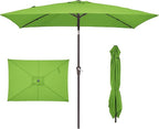 JEAREY 6.5x10 ft Rectangular Patio Umbrellas Rectangle Outdoor Umbrella with Push Button Tilt and Crank, Market Table Umbrella 6 Sturdy Ribs UV Protection for Poolside Garden Backyard Deck, Glass Green