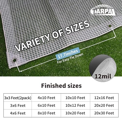 tarpal 10'x12' clear white tarp heavy duty waterproof showing dimensions
