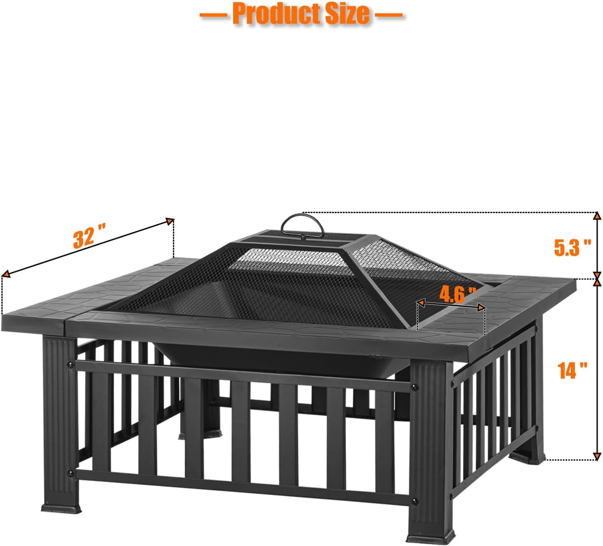 econook 32 inch square outdoor fire pit table on a desk or shelf