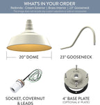 23" Gooseneck Large Barn Light 20" Dome | Outdoor Barn | Cream/Brass