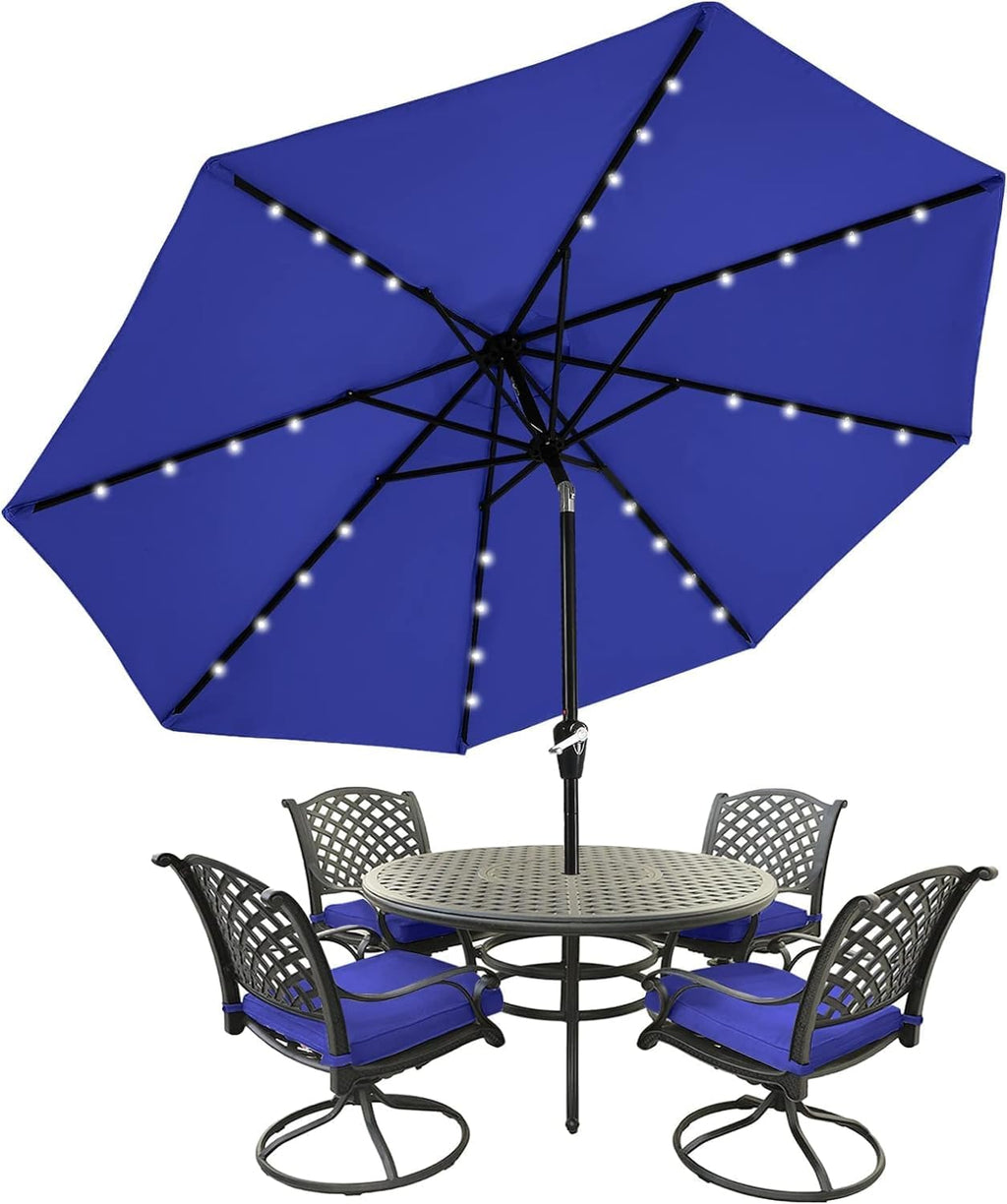 MASTERCANOPY 11ft Patio Umbrella with Solar Lights, Blue | 8 Ribs, 32 Solar LED Lights, Tilt & Crank, UV/Water-Resistant, Easy Setup – Ideal for Garden, Deck, Pool