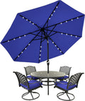 MASTERCANOPY 11ft Patio Umbrella with Solar Lights, Blue | 8 Ribs, 32 Solar LED Lights, Tilt & Crank, UV/Water-Resistant, Easy Setup – Ideal for Garden, Deck, Pool