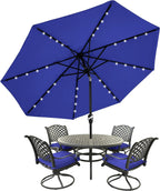 MASTERCANOPY 11ft Patio Umbrella with Solar Lights, Blue | 8 Ribs, 32 Solar LED Lights, Tilt & Crank, UV/Water-Resistant, Easy Setup – Ideal for Garden, Deck, Pool