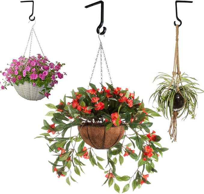 White Hanging Plant Bracket 6inch Metal Plant Hook Shepherds Hook Decorative Wall Plant Hanger for Hanging Lanterns, Bird Feeder, Flower Basket, Home Decor Indoor & Outdoor 2pack