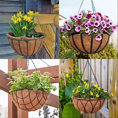 LCHUANG Coco Liners for Planters - 4 Pack 12 Inch Round Hanging Basket Liners, 100% Natural Coconut Fiber Replacement Liners for Hanging Baskets Planters Flowers, Plants, Vegetables (12'' Pack of 4)
