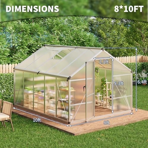 idealhouse 8×10 ft greenhouse, large walk in greenhouses shown in use