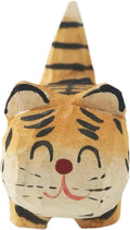 EMiEN Cute Small Wood Tiger Figurine Carved Orange Tiger,Handmade Sculpture Craft Set, for Home Office Decoration, Car Ornaments