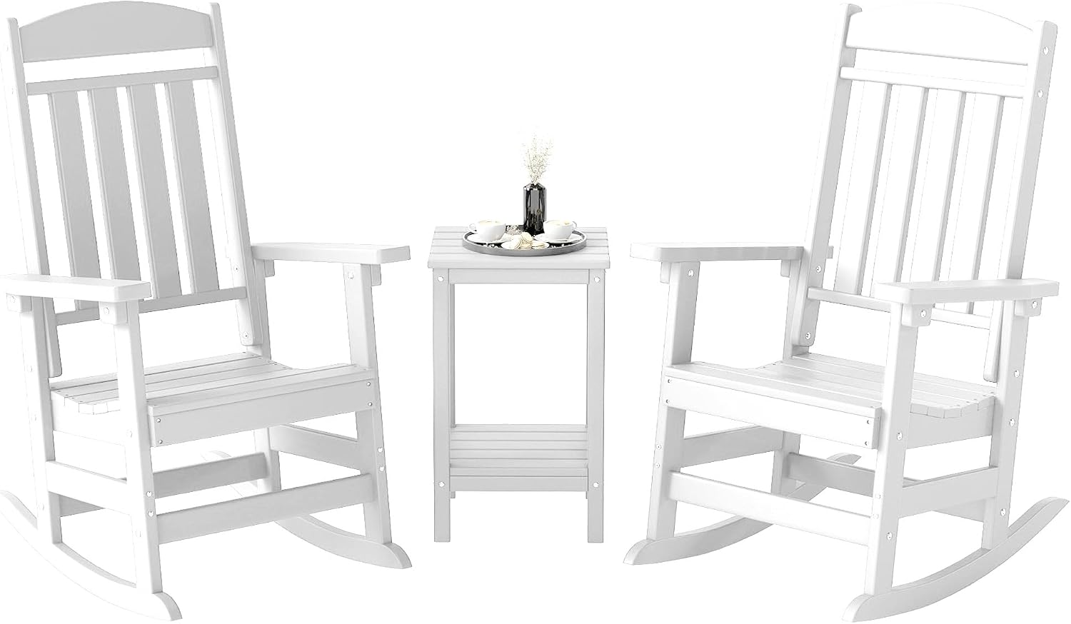 Outdoor Rocking Chair Set of 3, Oversized Rocking Chair Outdoor | HDPE All Weather Resistant High Back Patio Rocker for Porch, Patio, Garden,350 lbs Capacity, White