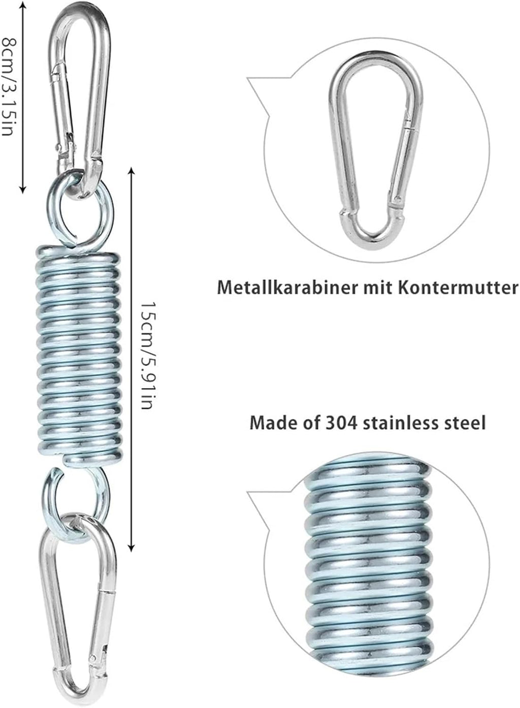Hammock Chair Spring Hammock Chair Hanging Kit With 2 Carabiner Snap Hooks Heavy Duty With 550 LB Capacity Swing Spring For Swinging