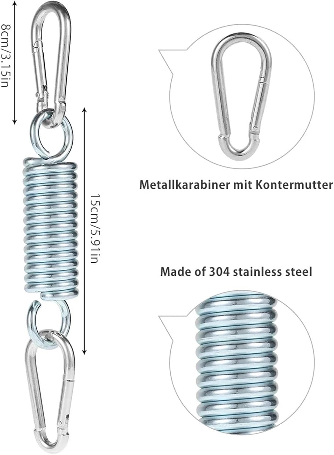 Hammock Chair Spring Hammock Chair Hanging Kit With 2 Carabiner Snap Hooks Heavy Duty With 550 LB Capacity Swing Spring For Swinging