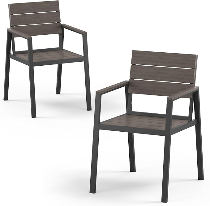 Outdoor Dining Chairs Set of 2, HDPS + Aluminum Patio Dining Chairs with Ergonomic Design and Wide Seat, 2 Piece Outdoor Chairs for Garden, Backyard, Deck (Charcoal)
