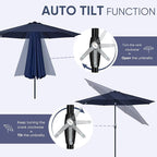 Tempera Patio Market Outdoor Table Umbrella with Auto Tilt and Crank, Large Sun Umbrella with Sturdy Pole & Fade Resistant Canopy, Easy to Set