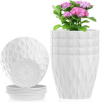 4 inch Small Plastic Nursery Pots, 5 Pack Water Ripples Plant Pots for Indoor Plants, Flower Pots with Drainage Holes and Saucers, Seedling Starter Planters for Succulent Plants, White