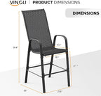 VINGLI Outdoor Bar Chairs Set of 8 – Stackable Outdoor Bar Stools with Sturdy Sling High Back and Armrests for Lawn, Courtyard, Garden, Bar, Black
