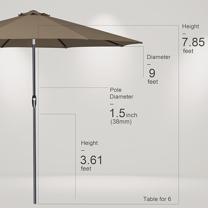 Tempera Patio Market Outdoor Table Umbrella with Auto Tilt and Crank, Large Sun Umbrella with Sturdy Pole & Fade Resistant Canopy, Easy to Set