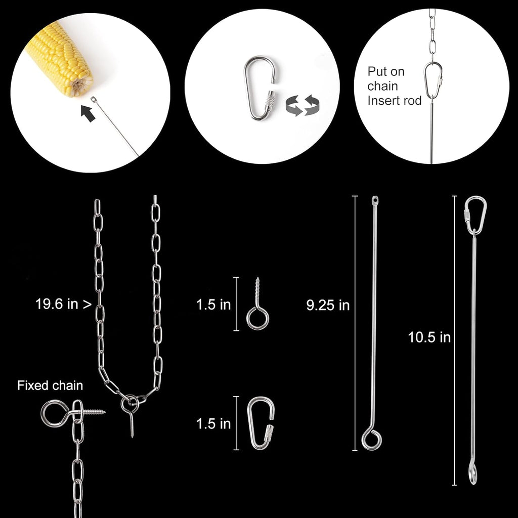 Upgraded 304 Stainless Steel Hanging Squirrel Feeder Outside, Durable Squirrel Feeders for Outdoors, Chipmunk Feeder, Squirrel Food for Backyard Squirrels Hold Corn, Corn Cob(32Inch-1Rod)