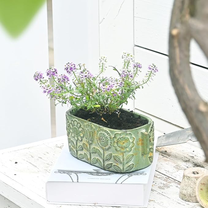 8 inch Green Pots Planters Indoor Plants Succulent Pots Rectangle Window Box Cactus Plant Containers for Home Decor(No Drainage)