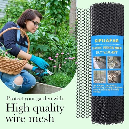 pet proof barrier net, black plastic chicken wire, close-up detail
