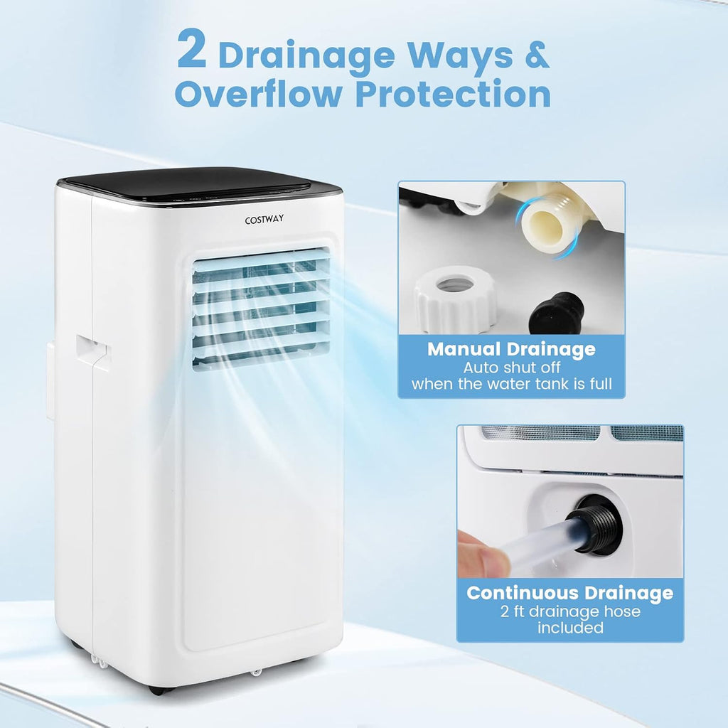 costway portable air conditioner, 9000 btu portable ac showing dimensions
