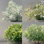 small fake plants in white pulp pot for showing dimensions