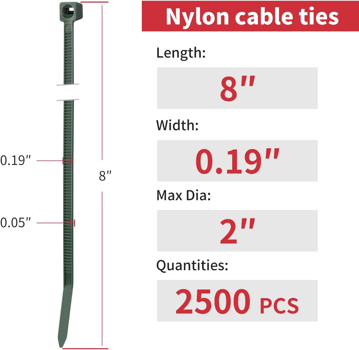 bethtie 8 inch dark green zip ties 2500pcs shown in use