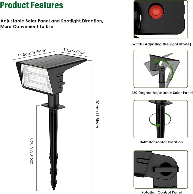 Solar Spot Lights Outdoor with 7 Lighting Modes RGB, 2 Pack Solar Color Changing Lights IP68 with 29 LED & Auto On/Off, Multicolor Outdoor Lights for Outside, Garden, Yard(Multicolor)